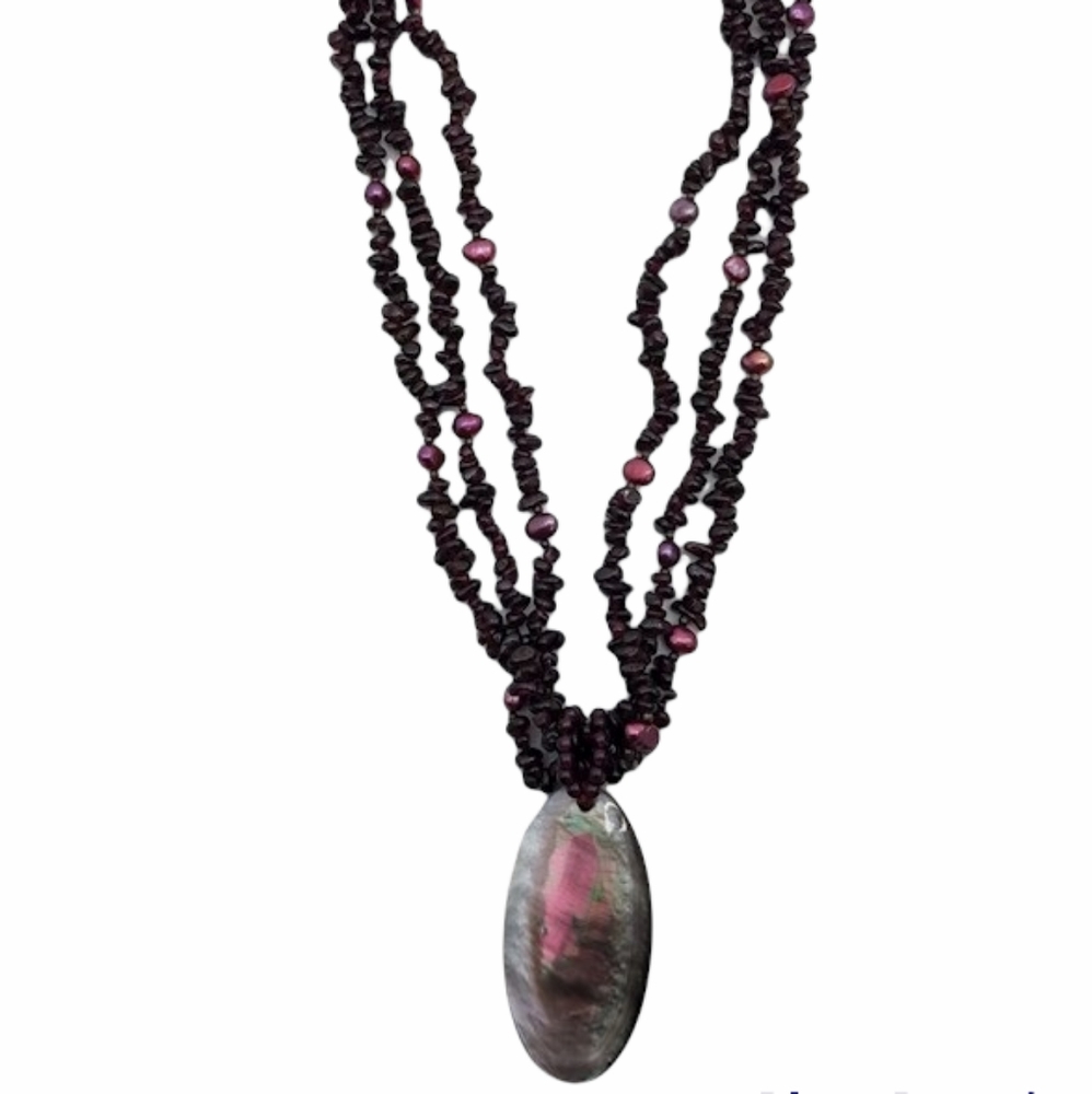 lucas lameth garnet pearl & abalone necklace 925 sterling silver